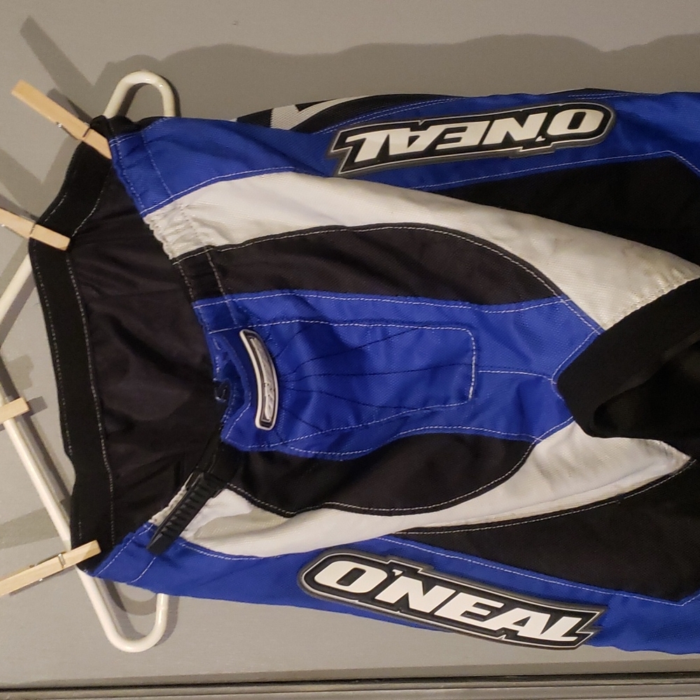O'NEAL RACING ELEMENTS KEVLAR MOTORCYCLE PANTS. SZ 34 BLU,BLK,WHITE